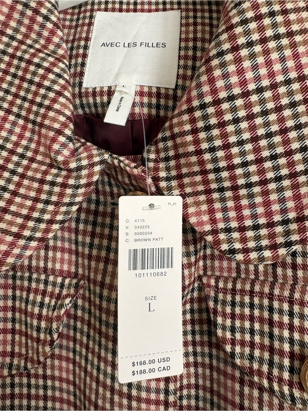 Avec Les Filles - Anthropologie Womens Plaid Lady Coat - Burgundy, Pink & Cream - Picture 8 of 9